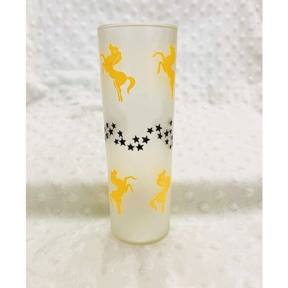 Vintage MCM Libbey's Frosted 12oz Yellow Stallion/Black Stars Tom Collins Glass - Picture 1 of 5